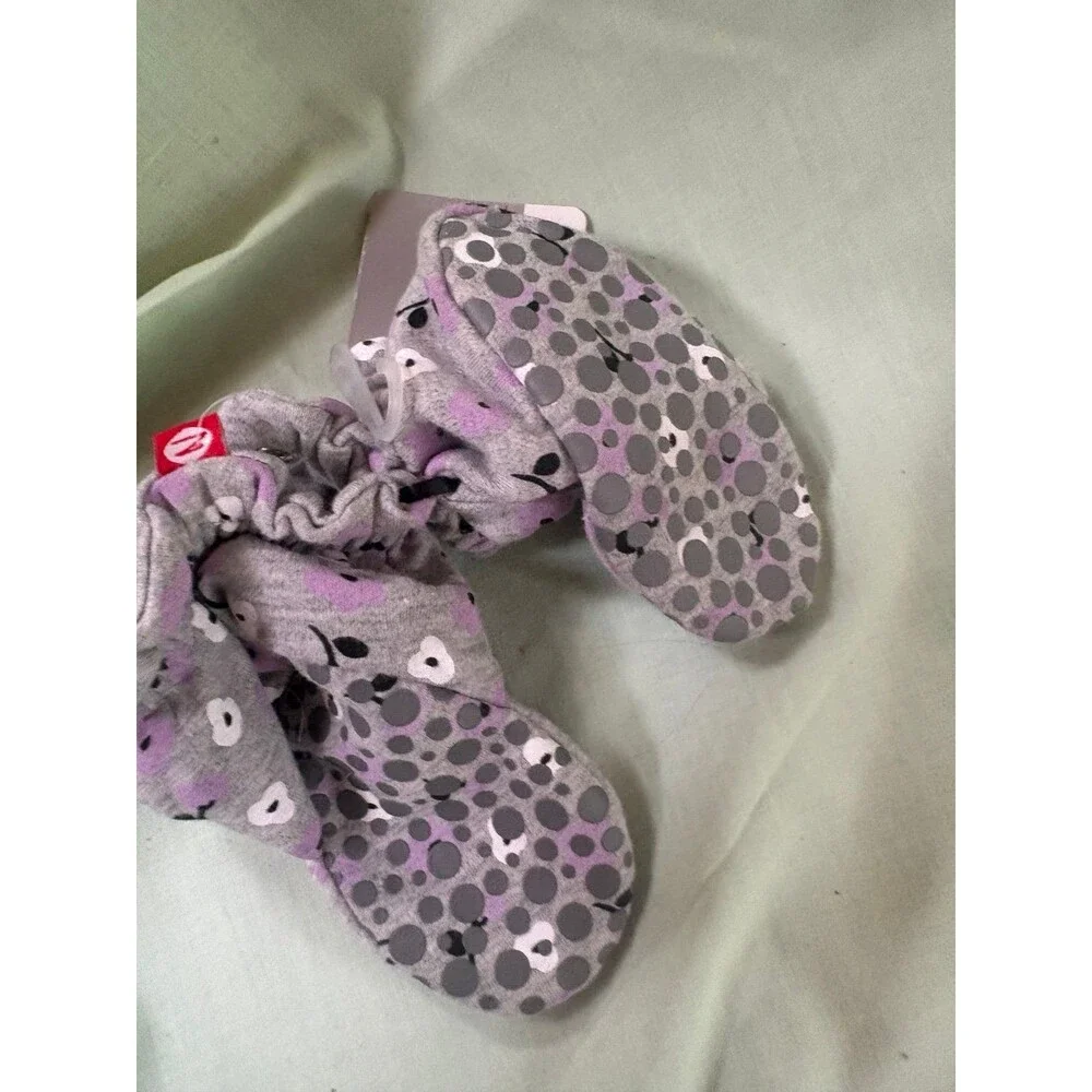 Zutano baby girl booties slippers size 18 months gray with purple flowers